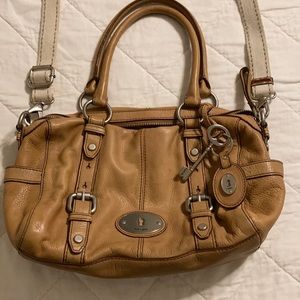 Fossil Tan Leather Bag Key Charm & Shoulder Strap